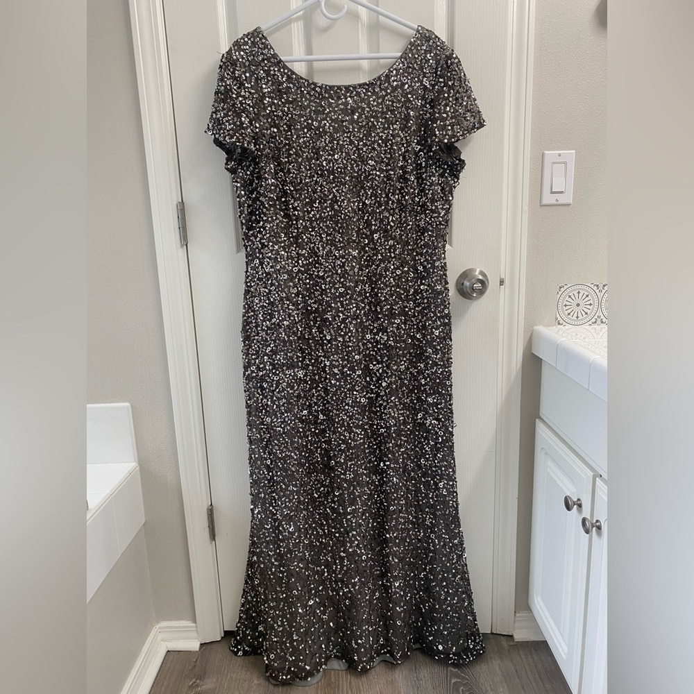 Adrianna Papell Black Sequin Maxi Dress